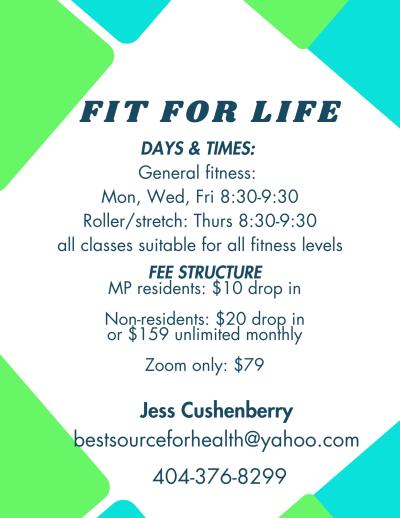 Fit for Life schedule, fees and contact person information